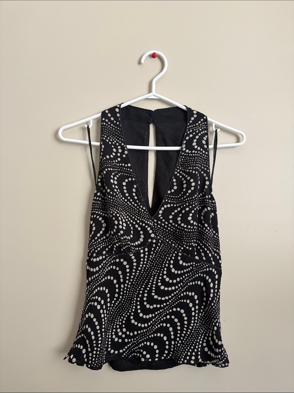 Black Blouse with White Swirl Dot Print